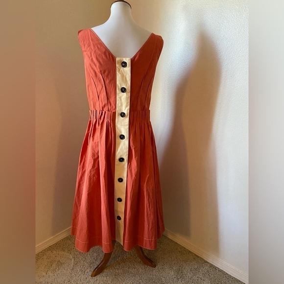 Marni Women’s Button Back A-Line Dress Orange Size 42 Gathered Waist Midi Dress - Picture 4 of 11